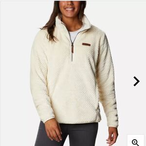 Columbia Fire Side Sherpa Fleece Pullover Womens Size Large Half Zip Chalk Color
